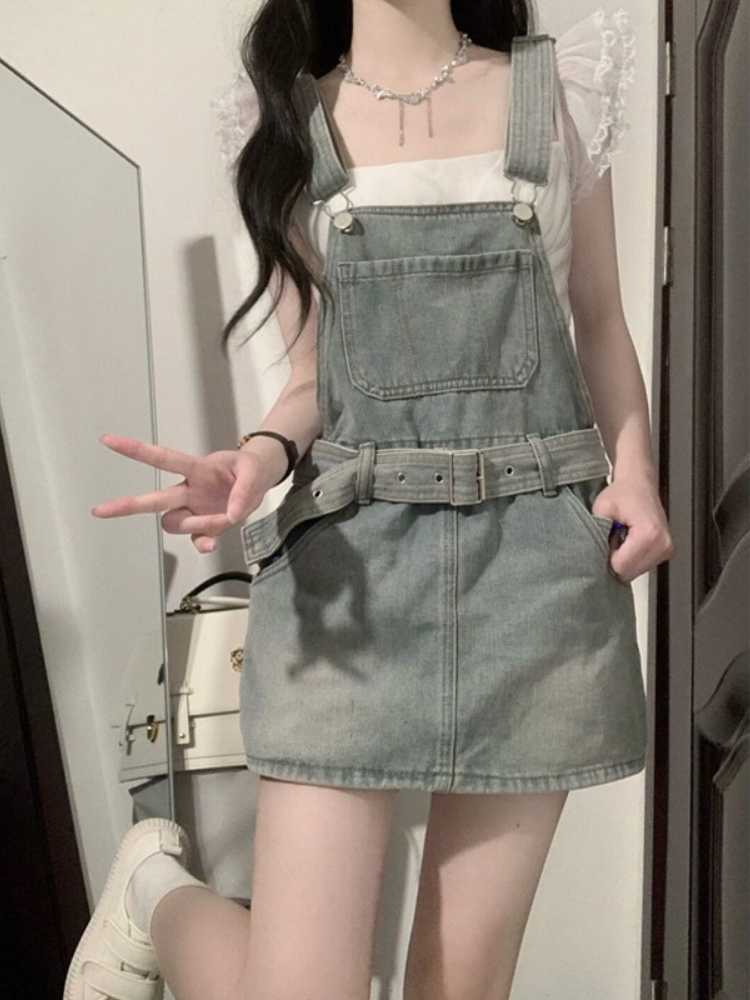 Spring and autumn Korean-style women's suspender skirt